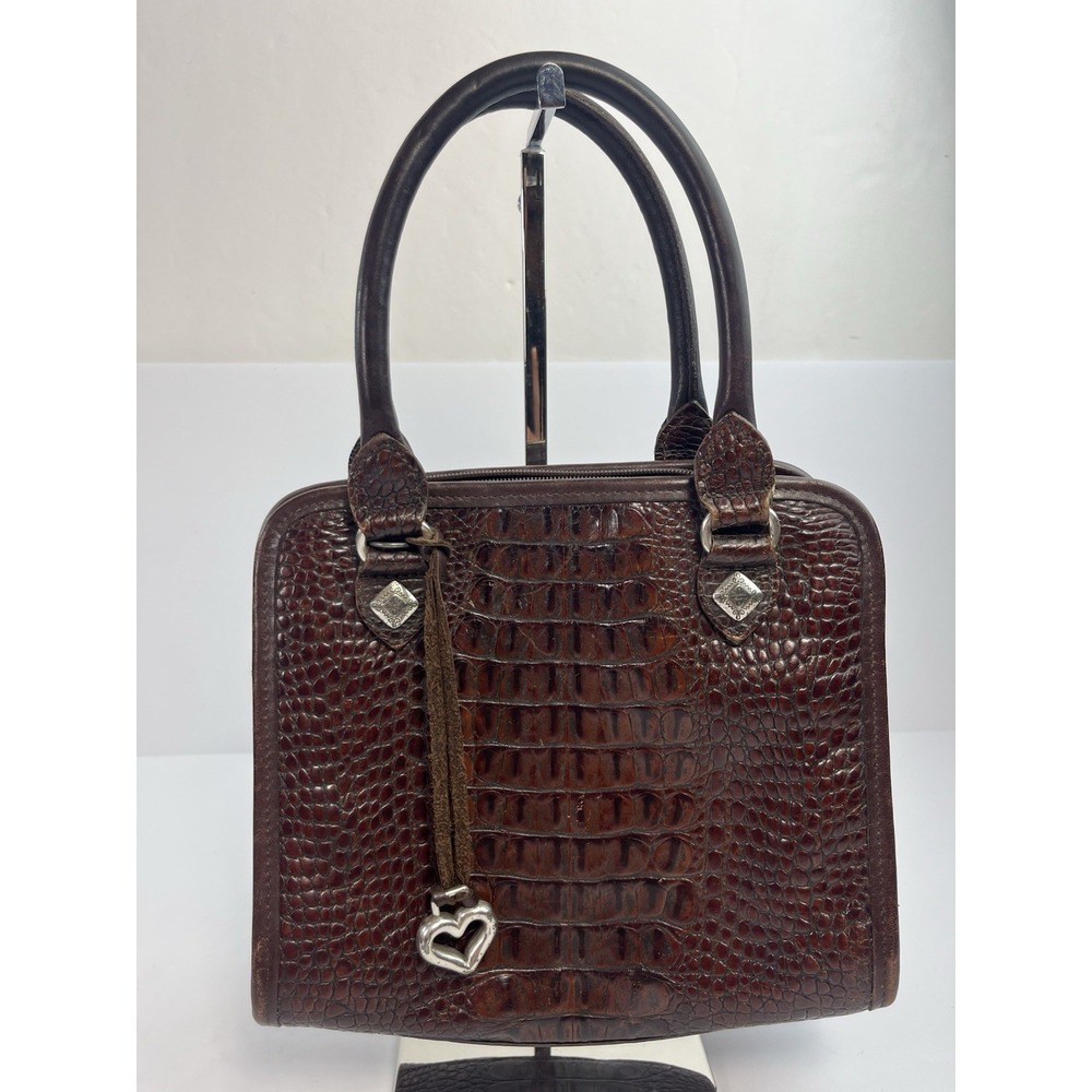 Brighton Crocodile Embossed Brown Leather Handbag 8.5" x 8.5"